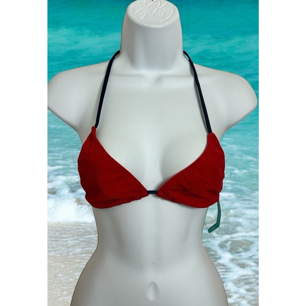 Toque d' Sol Red and Blue Bikini Top Sz M Patriotic Triangle Swimwear Ties New